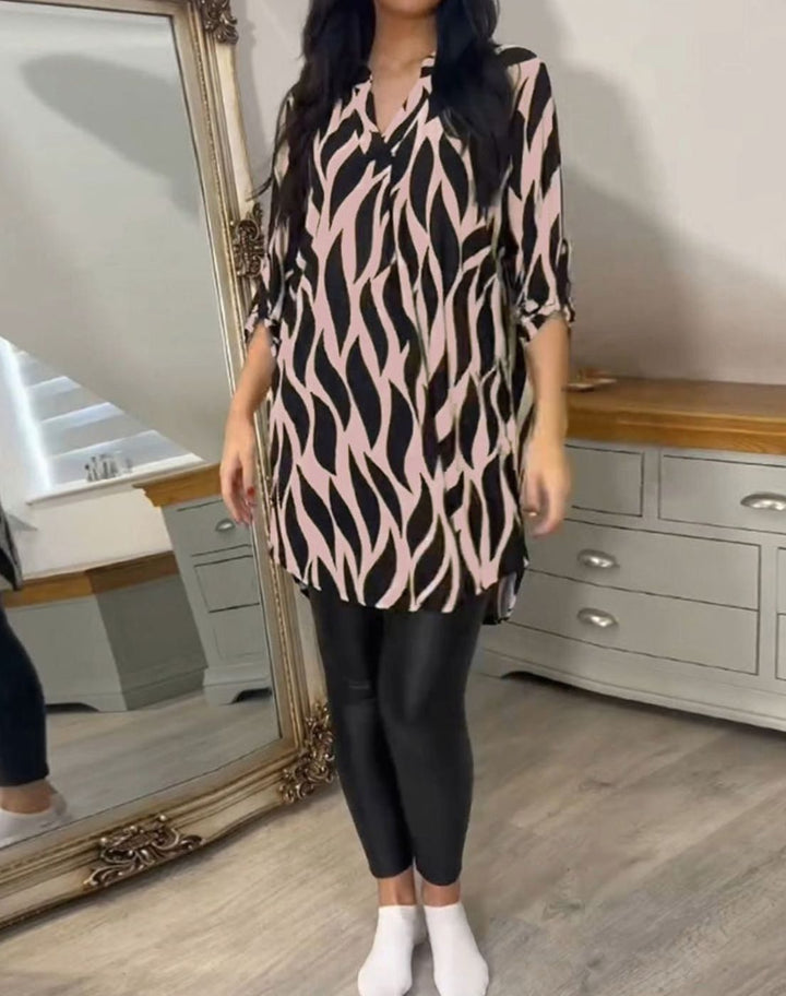 Women's Relaxed-Fit Abstract Print V-Neck Longline Blouse