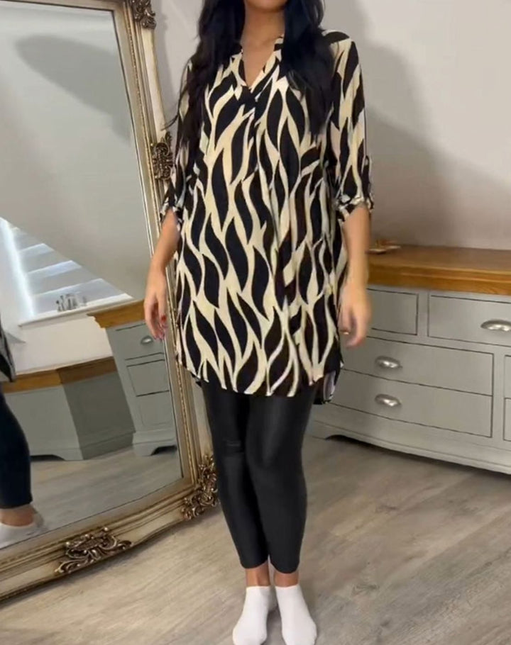 Women's Relaxed-Fit Abstract Print V-Neck Longline Blouse