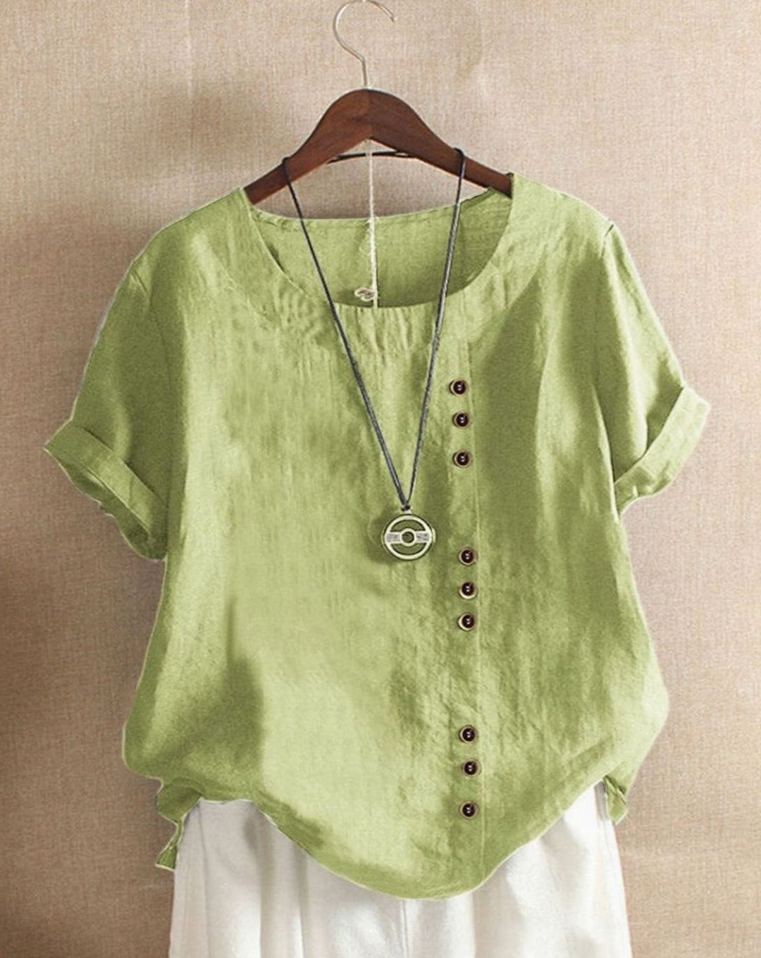 Women's Relaxed-Fit Asymmetric Button Short-Sleeve Blouse - Mint Green