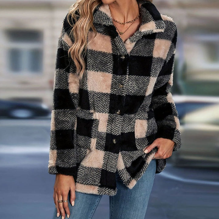 Women's Relaxed-Fit Checked Fleece Button-Up Jacket