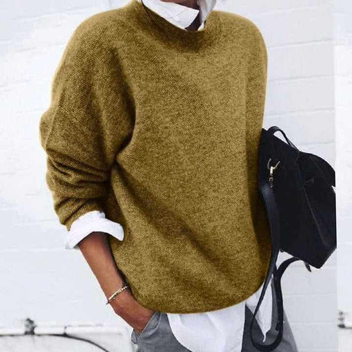 Women's Relaxed-Fit Crew-Neck Knit Pullover Jumper - Khaki