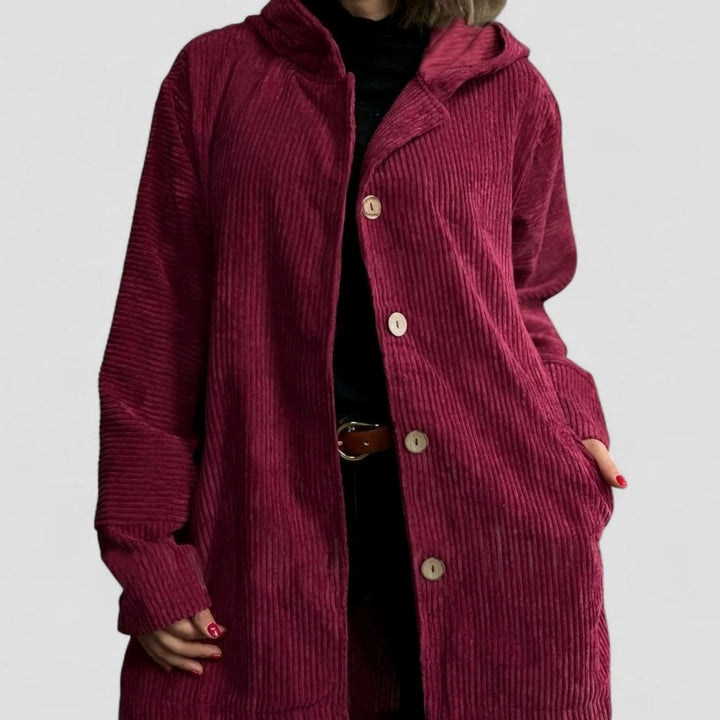 Women's Relaxed-Fit Hooded Corduroy Button-Up Winter Coat