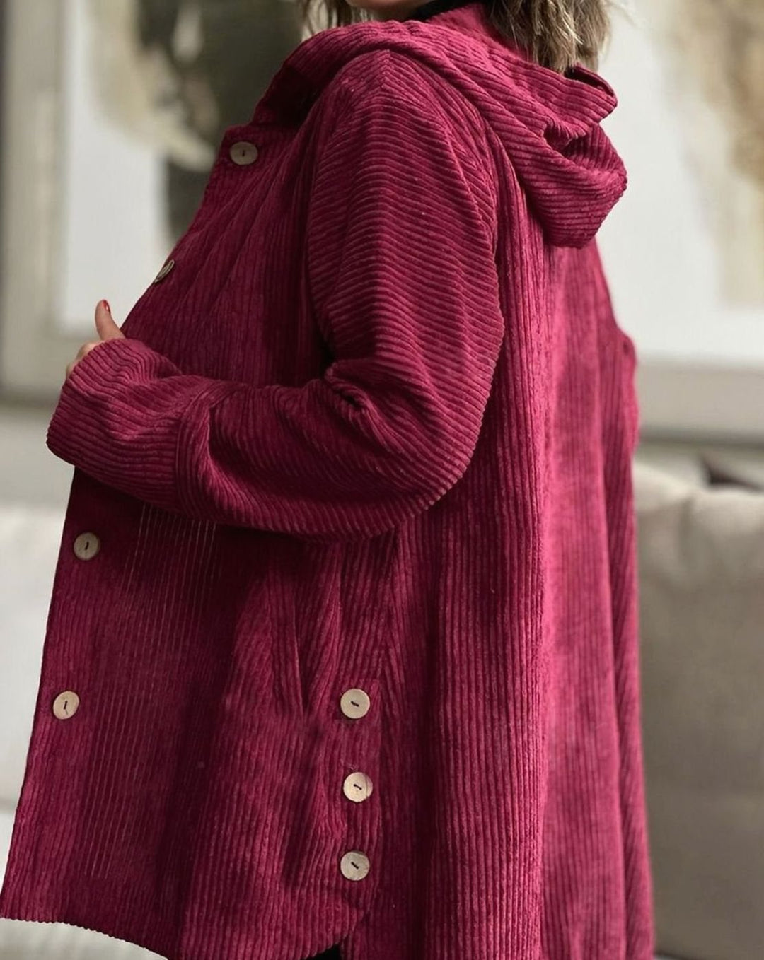 Women's Relaxed-Fit Hooded Corduroy Button-Up Winter Coat