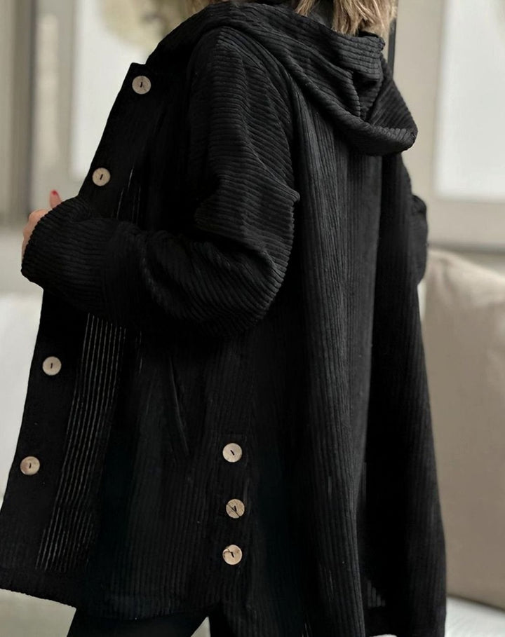 Women's Relaxed-Fit Hooded Corduroy Button-Up Winter Coat