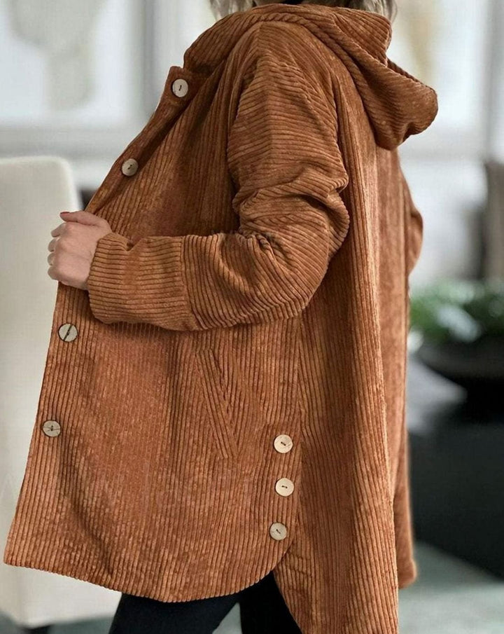 Women's Relaxed-Fit Hooded Corduroy Button-Up Winter Coat