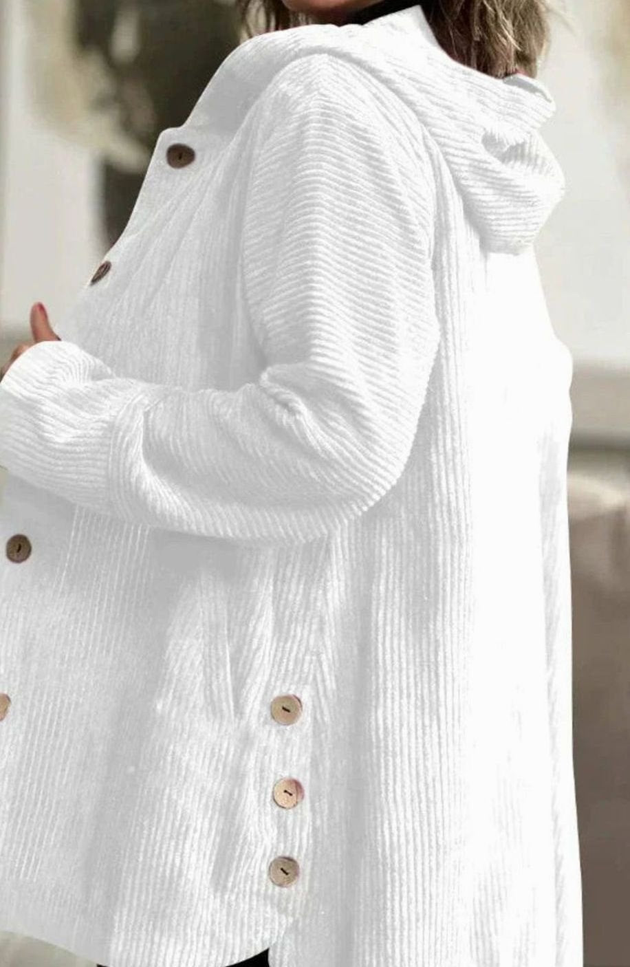 Women's Relaxed-Fit Hooded Corduroy Button-Up Winter Coat - White