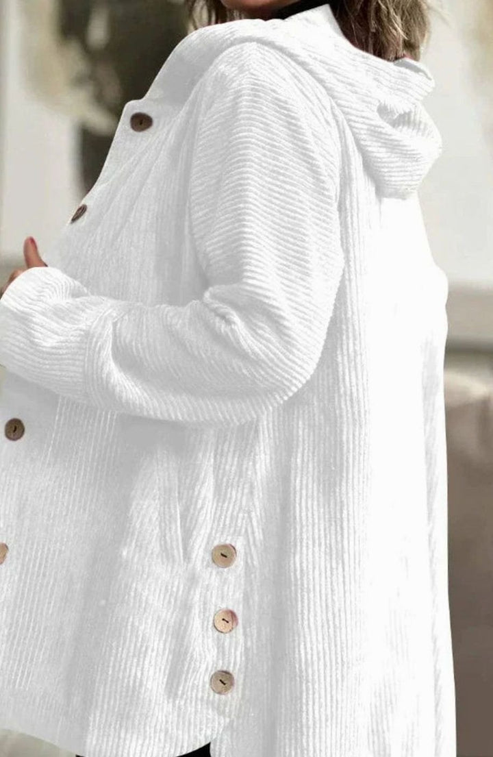 Women's Relaxed-Fit Hooded Corduroy Button-Up Winter Coat - White