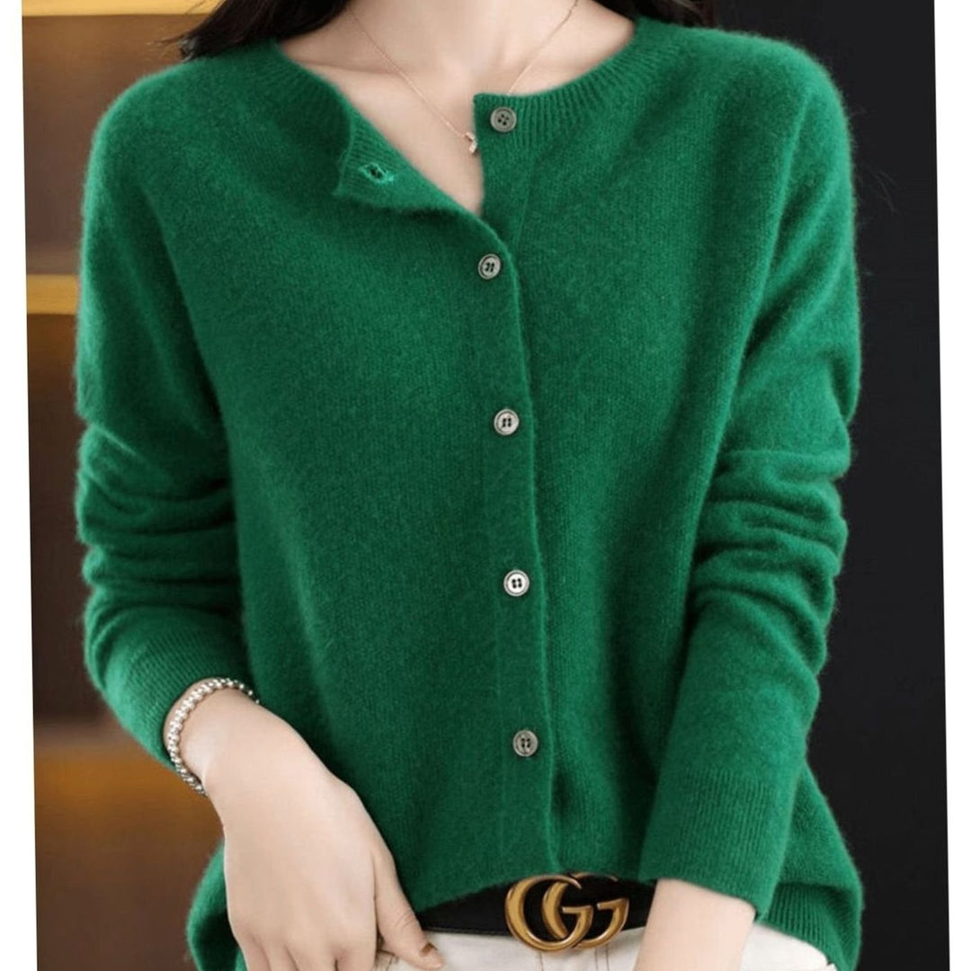 Women's Relaxed-Fit Round-Neck Button-Down Knit Cardigan