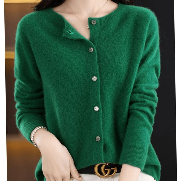 Women's Relaxed-Fit Round-Neck Button-Down Knit Cardigan