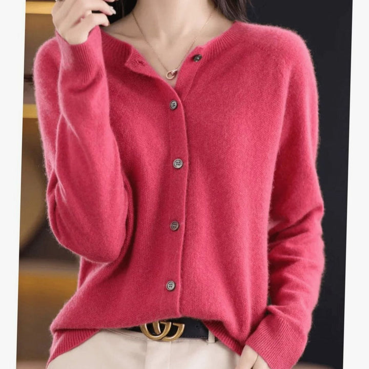 Women's Relaxed-Fit Round-Neck Button-Down Knit Cardigan