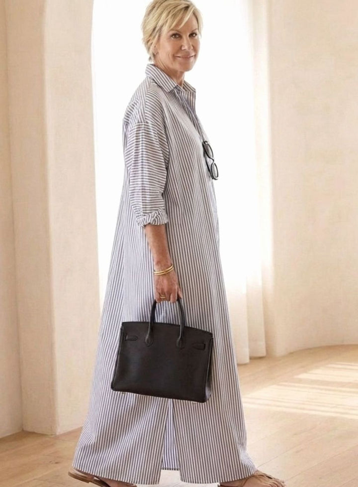 Women's Relaxed-Fit Striped Cotton Maxi Shirt Day Dress