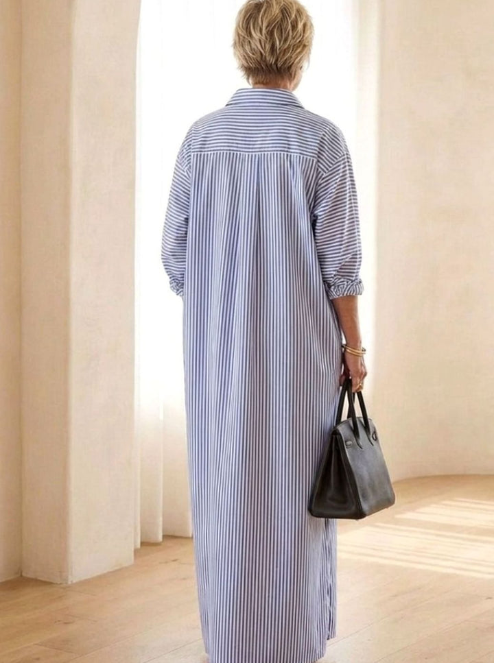 Women's Relaxed-Fit Striped Cotton Maxi Shirt Day Dress, Blue