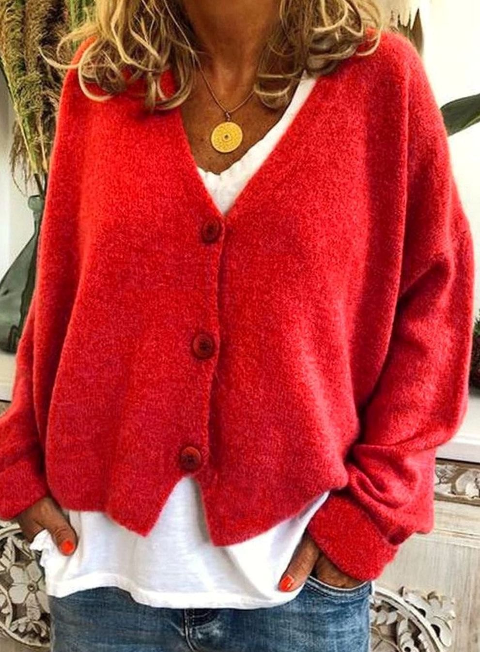 Women's Relaxed-Fit V-Neck Button-Front Soft Knit Cardigan