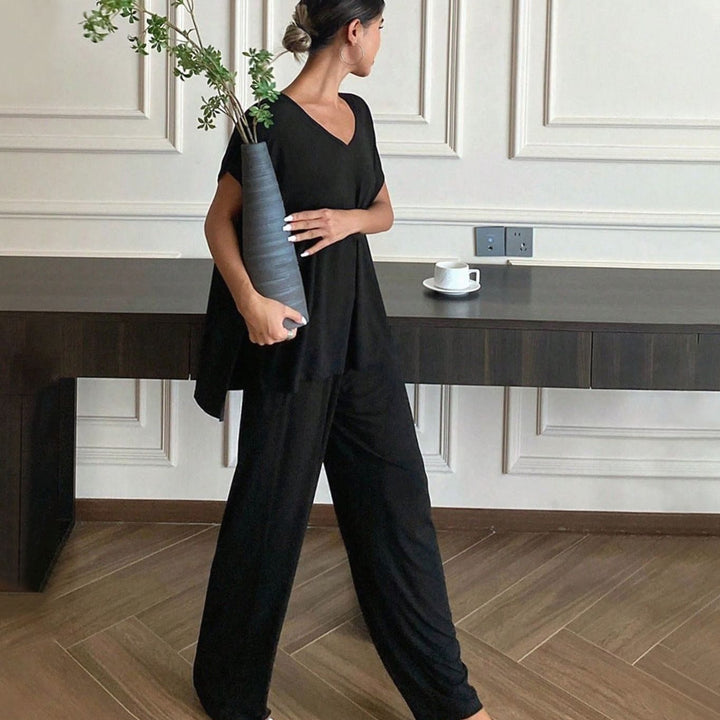 Women's Relaxed-Fit V-Neck Short-Sleeve Lounge Two-Piece Set
