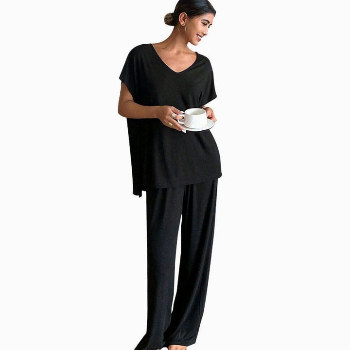 Women's Relaxed-Fit V-Neck Short-Sleeve Lounge Two-Piece Set