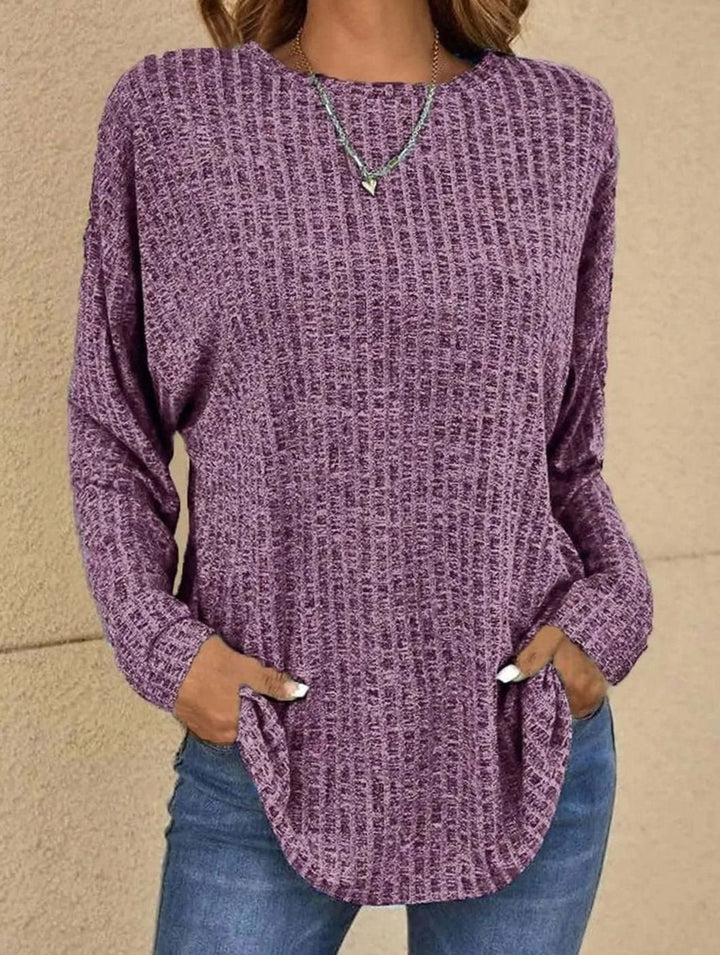 Women's Relaxed-Fit Waffle-Knit Crew-Neck Pullover Top