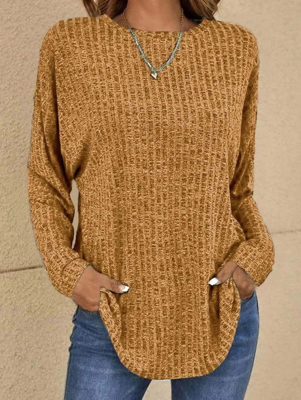 Women's Relaxed-Fit Waffle-Knit Crew-Neck Pullover Top
