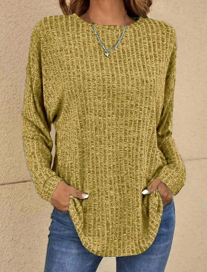 Women's Relaxed-Fit Waffle-Knit Crew-Neck Pullover Top