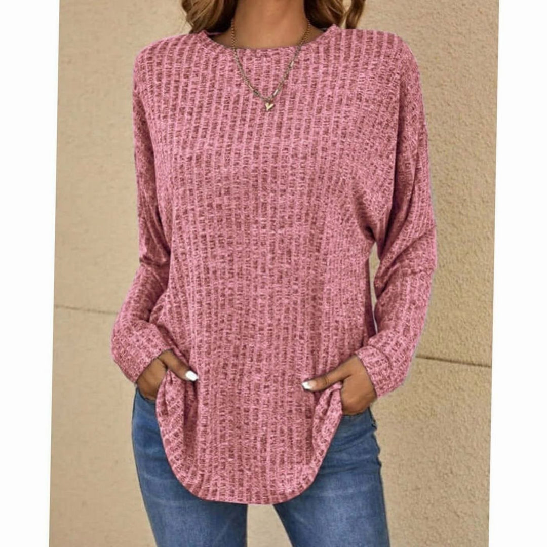 Women's Relaxed-Fit Waffle-Knit Crew-Neck Pullover Top