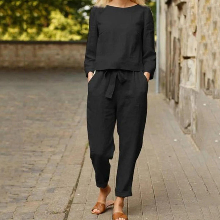 Women's Relaxed Long-Sleeve Drawstring Trouser Co-ord Set - Black