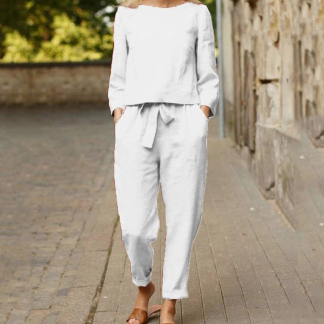 Women's Relaxed Long-Sleeve Drawstring Trouser Co-ord Set - White