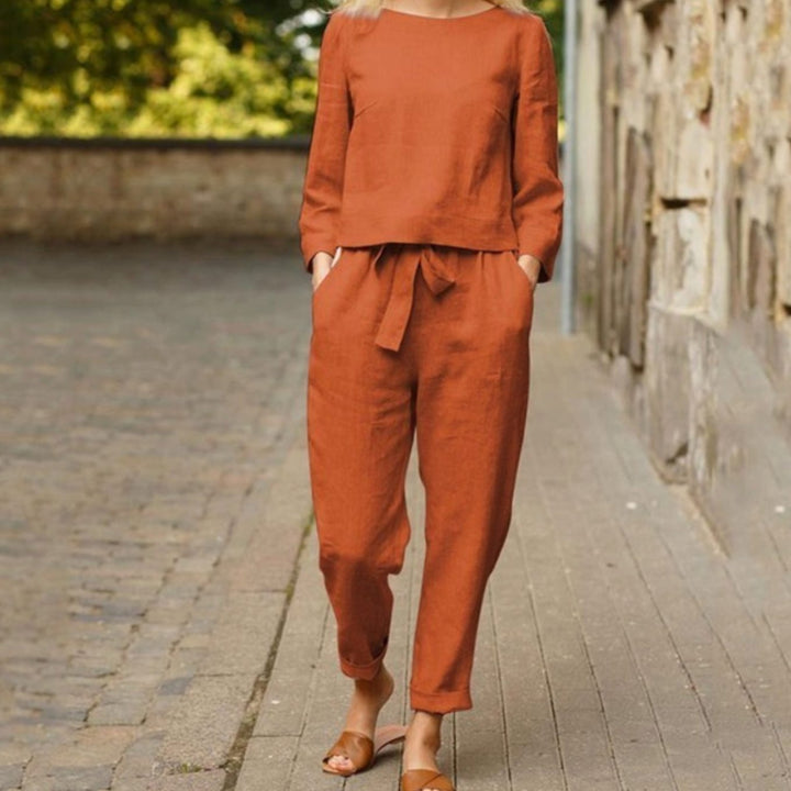 Women's Relaxed Long-Sleeve Drawstring Trouser Co-ord Set - Orange