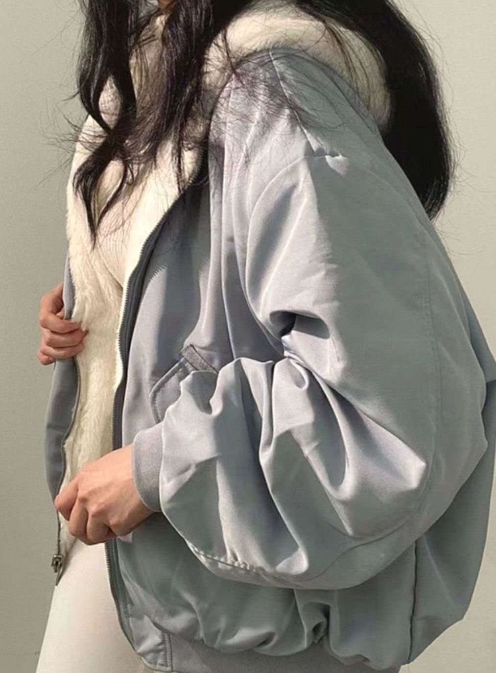 Women's Reversible Fleece Bomber Jacket Zip-Up Oversized
