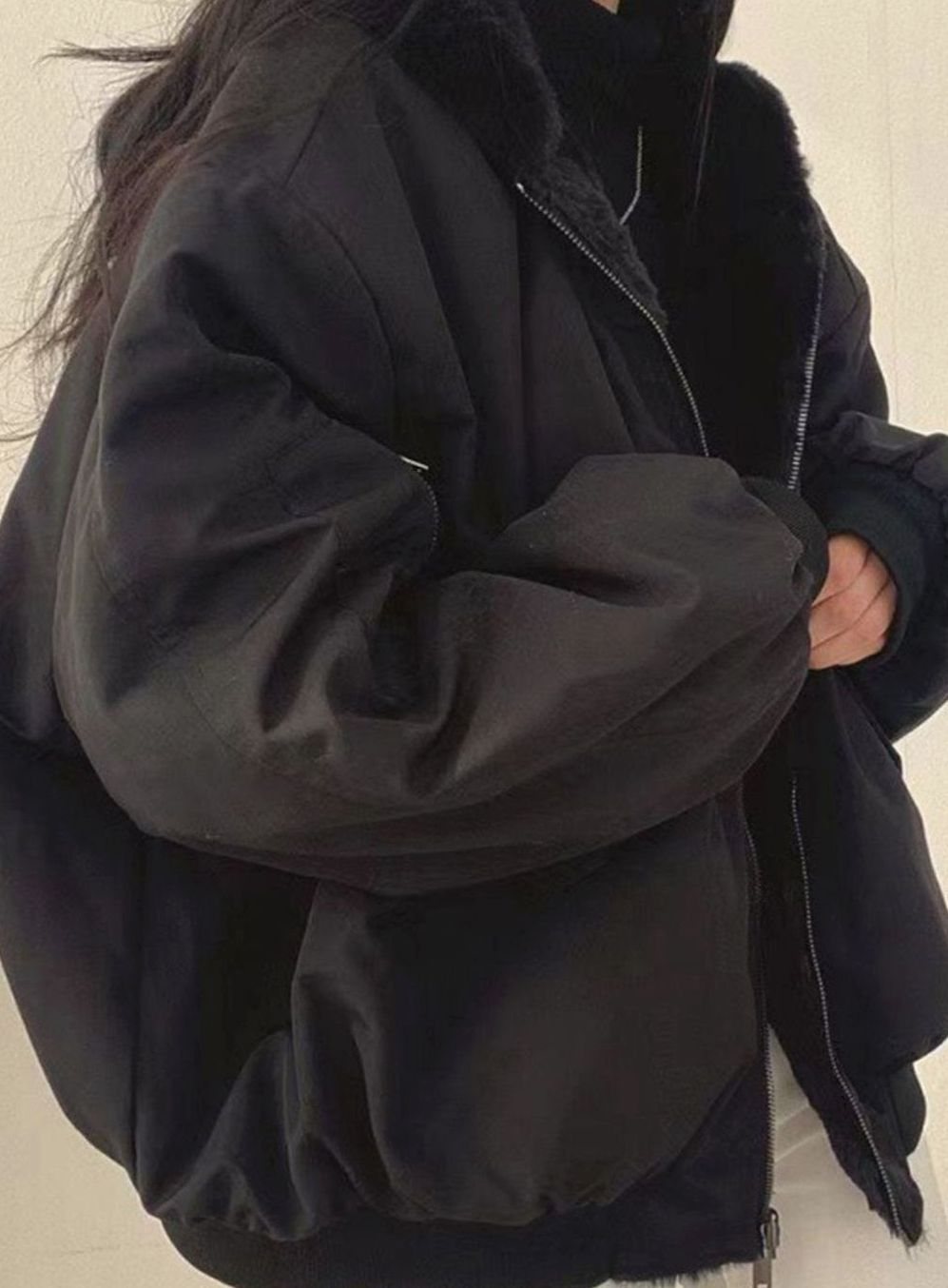 Women's Reversible Fleece Bomber Jacket Zip-Up Oversized