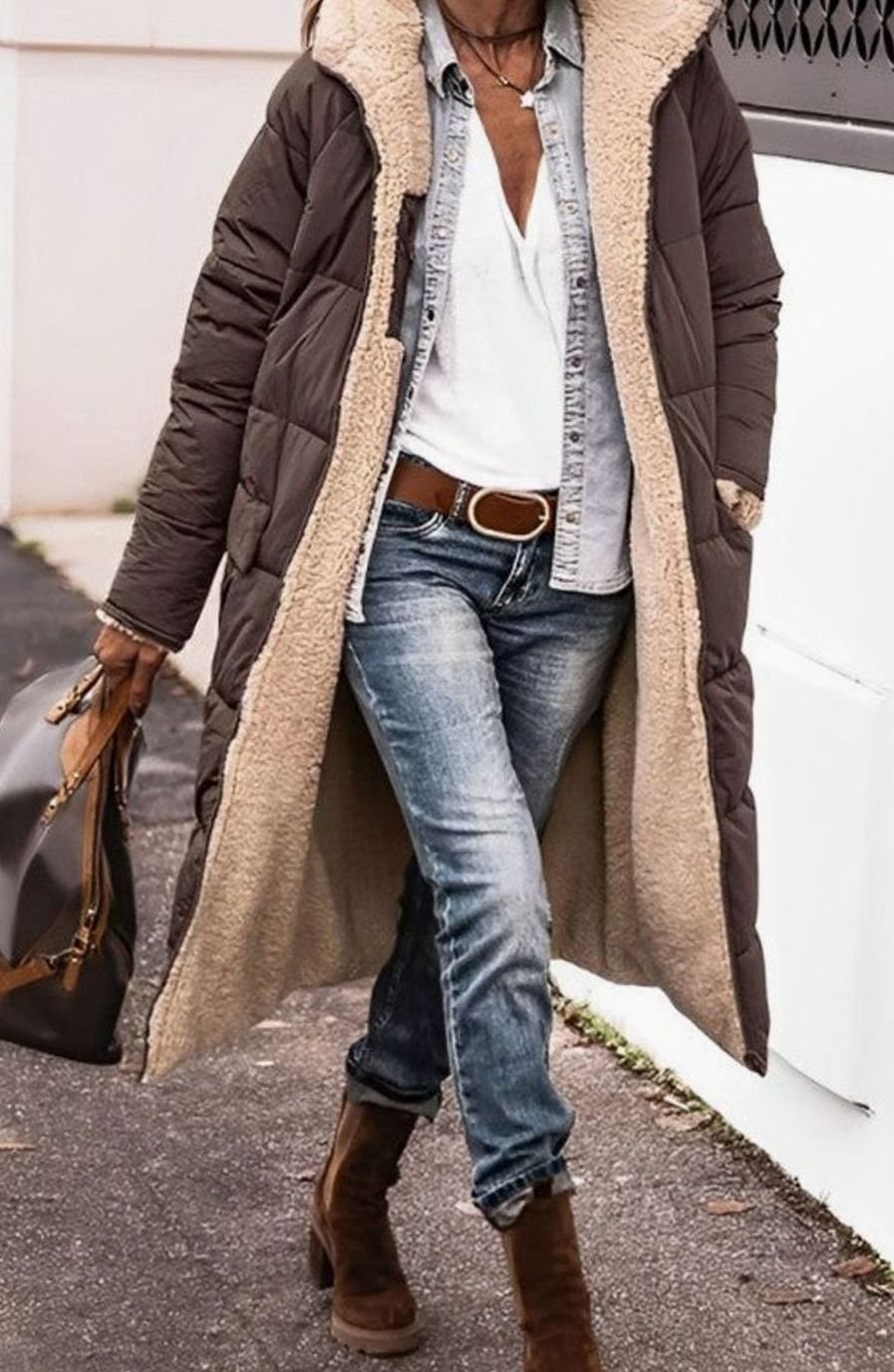 Women's Reversible Teddy-Lined Long Padded Winter Coat