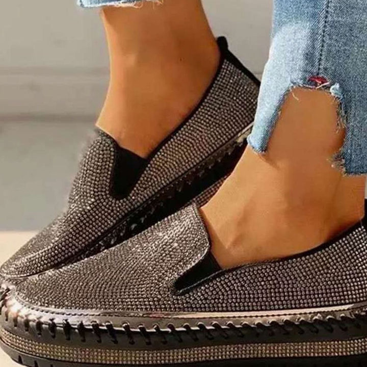 Women's Rhinestone Embellished Slip-On Platform Loafers