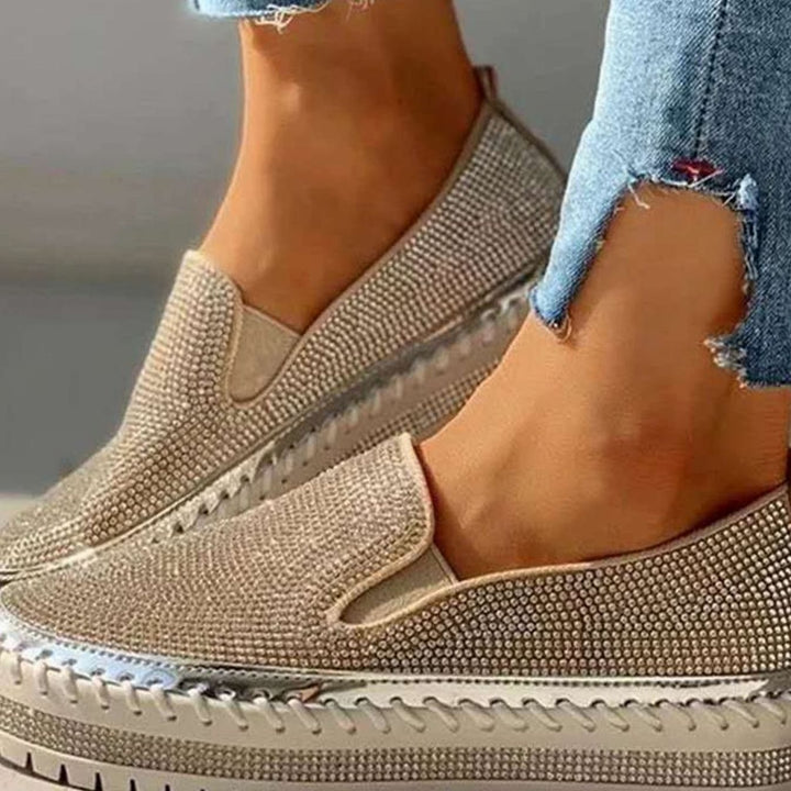 Women's Rhinestone Embellished Slip-On Platform Loafers