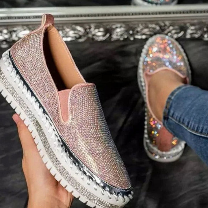 Women's Rhinestone Embellished Slip-On Platform Loafers