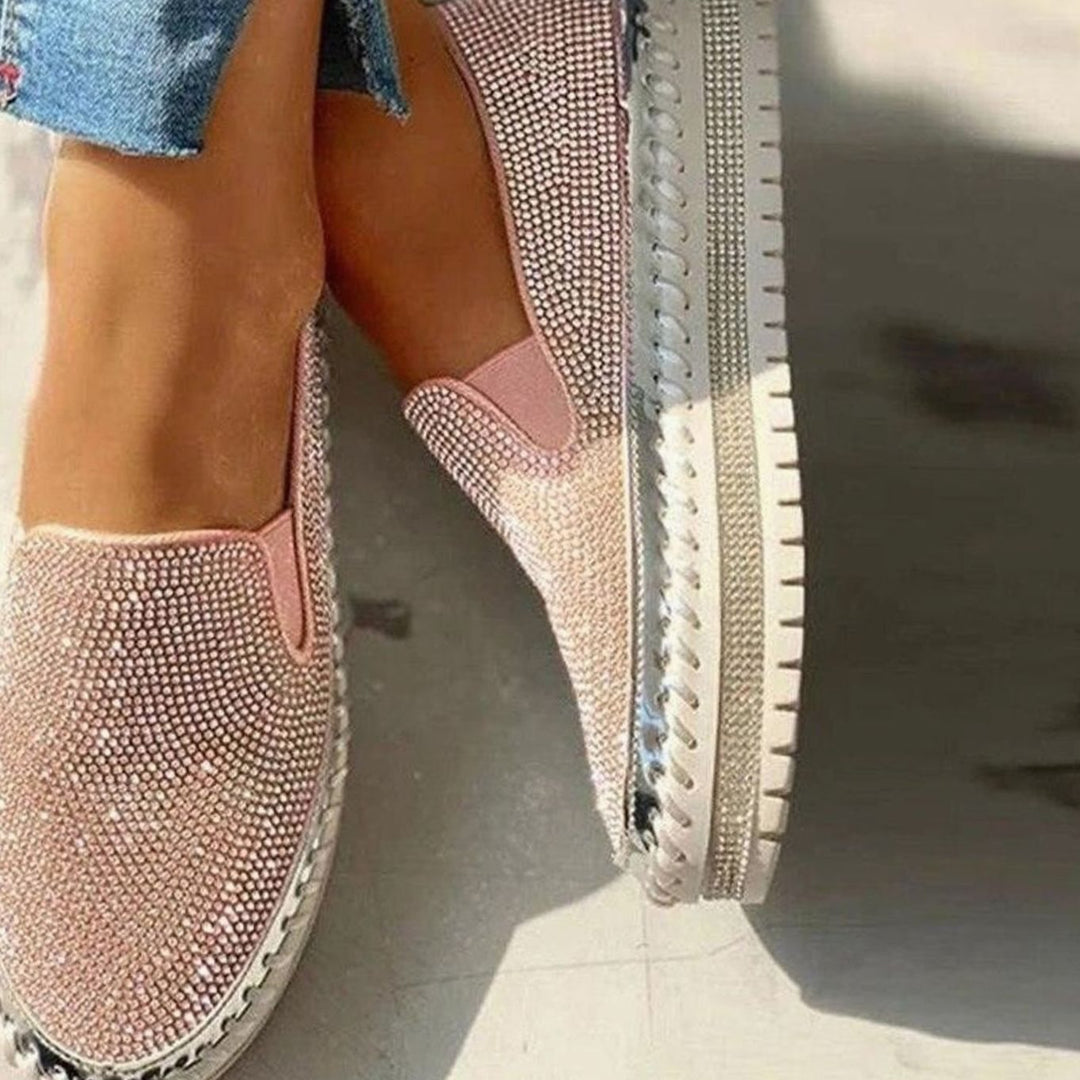 Women's Rhinestone Embellished Slip-On Platform Loafers - Pink
