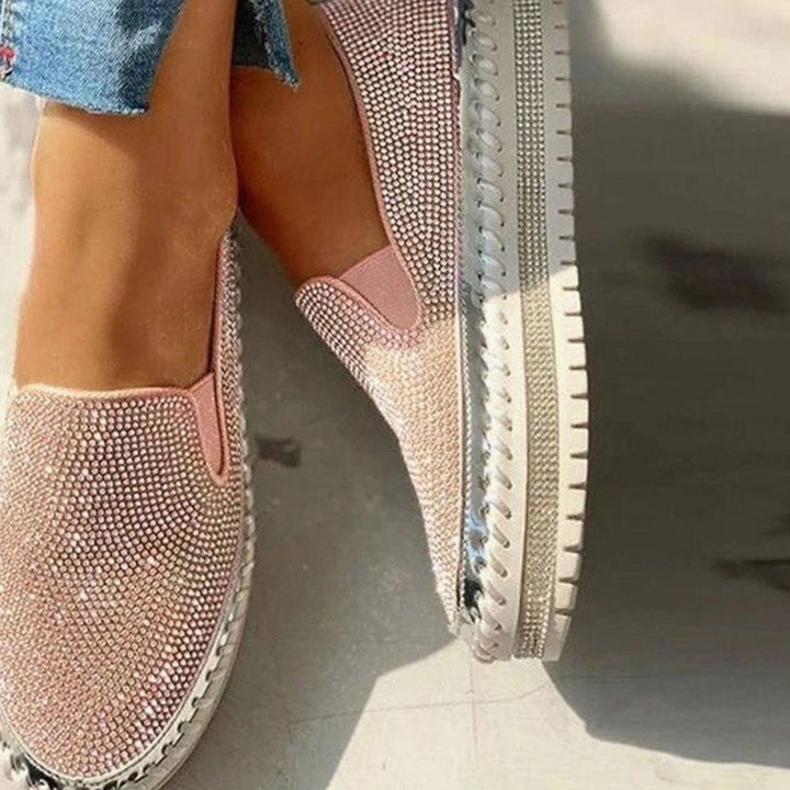 Women's Rhinestone Embellished Slip-On Platform Loafers - Pink