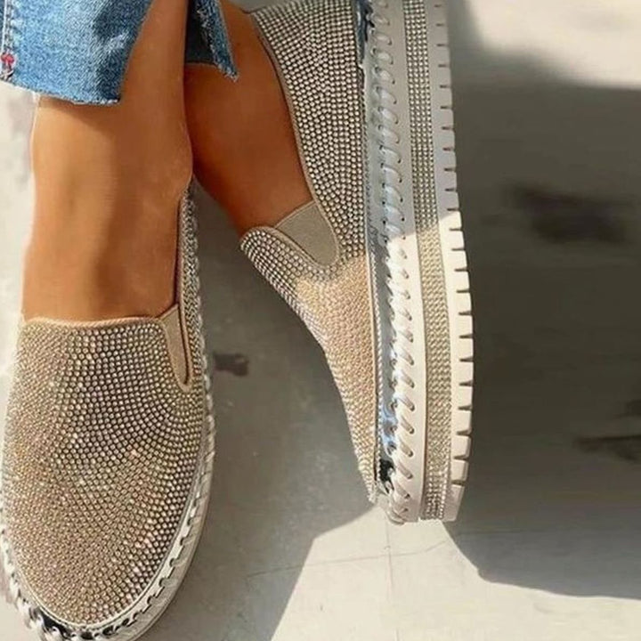 Women's Rhinestone Embellished Slip-On Platform Loafers - Silver
