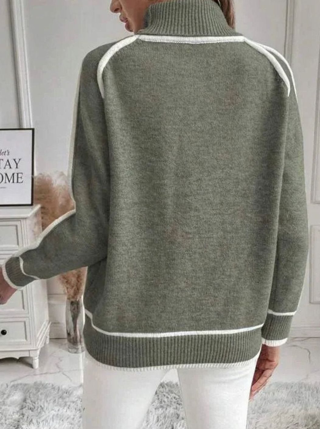 Women's Roll Neck Stripe Knitwear Relaxed-Fit Knitted Jumper