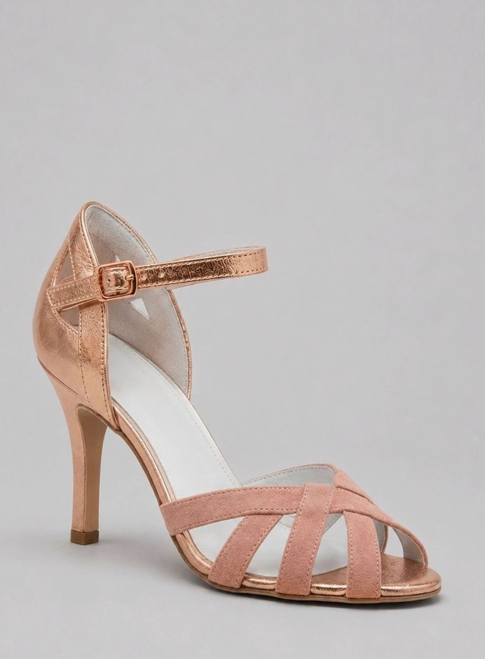 Women's Rose Gold Strappy Open-Toe Stiletto Heeled Sandals