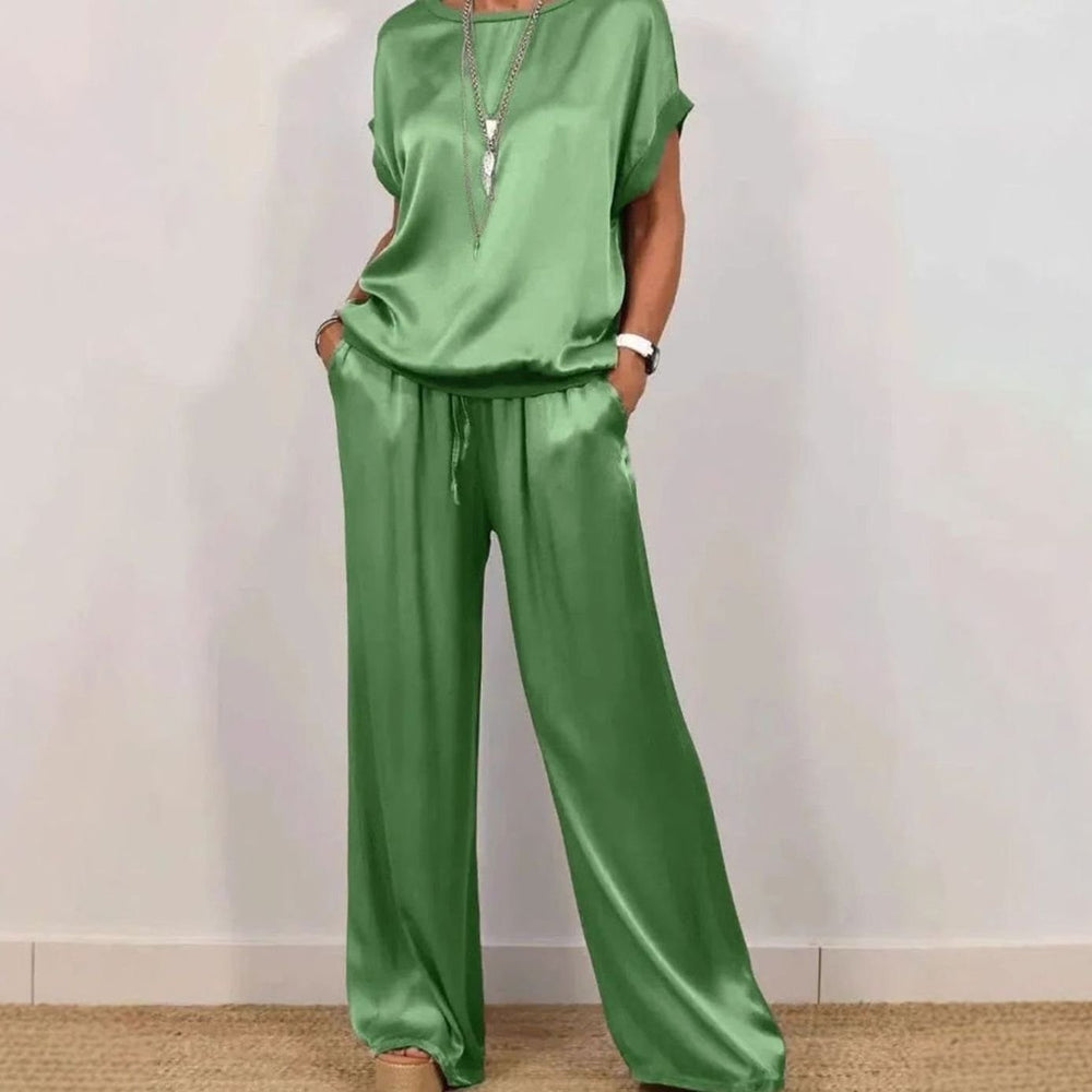 Women's Satin-Feel Relaxed Wide-Leg Lounge Two-Piece Set