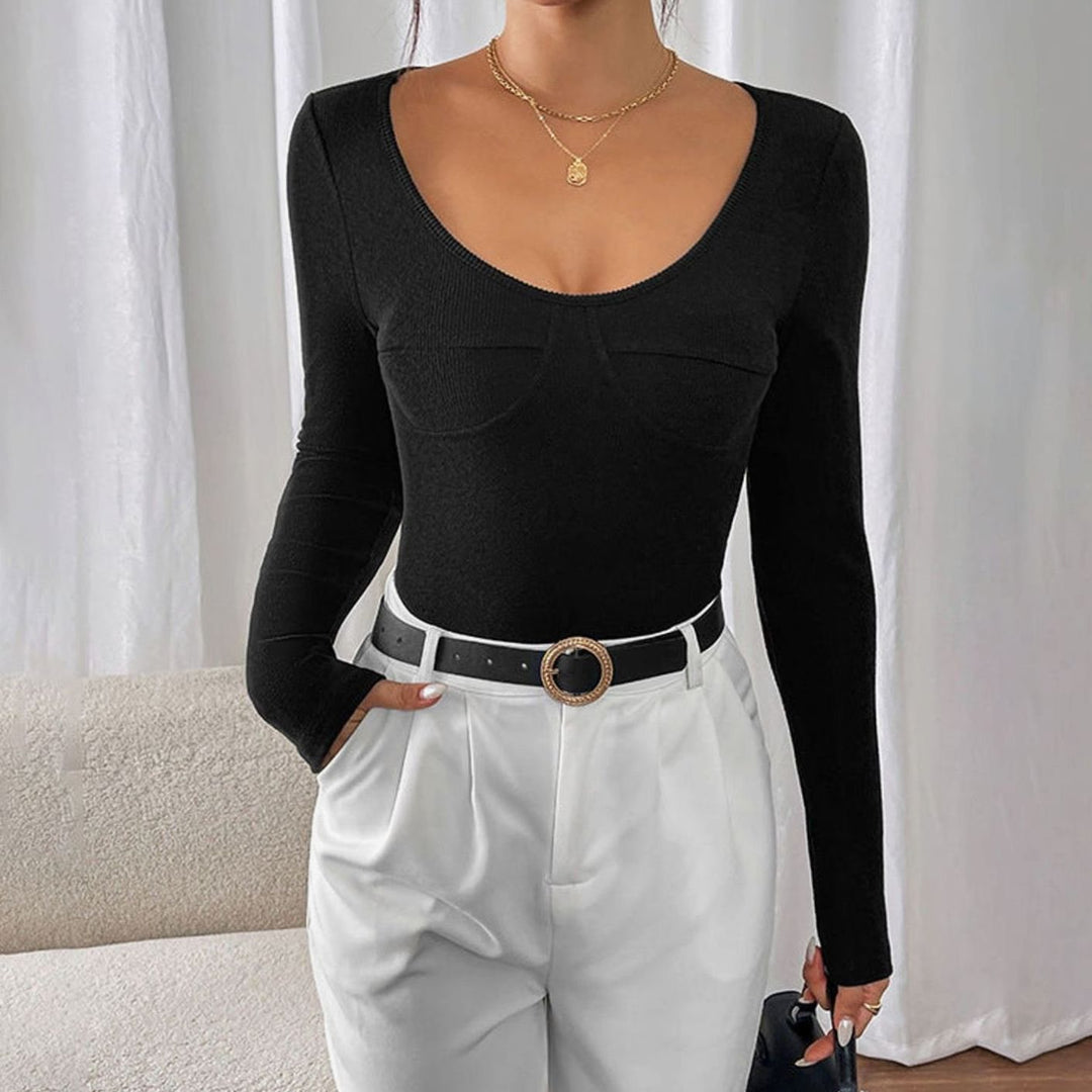 Women's Scoop-Neck Long-Sleeve Fitted Ribbed Bodysuit