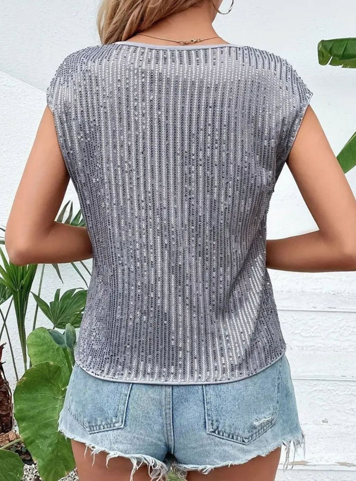Women's Sequin Cap-Sleeve Knit Glitter Top