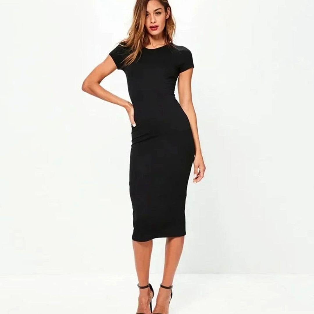 Women's Short-Sleeve Bodycon Midi Dress, Black