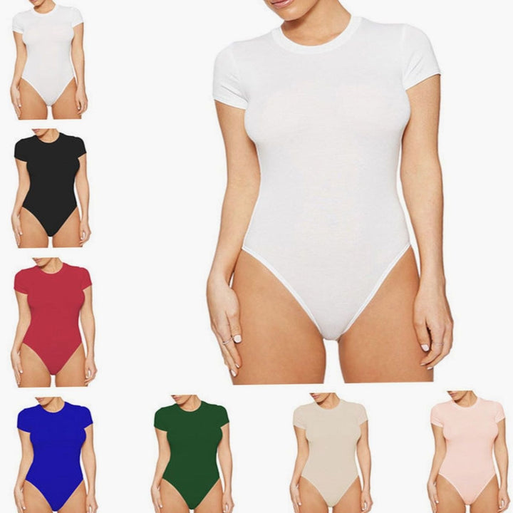 Women's Short-Sleeve Crew-Neck Fitted Stretch Bodysuit