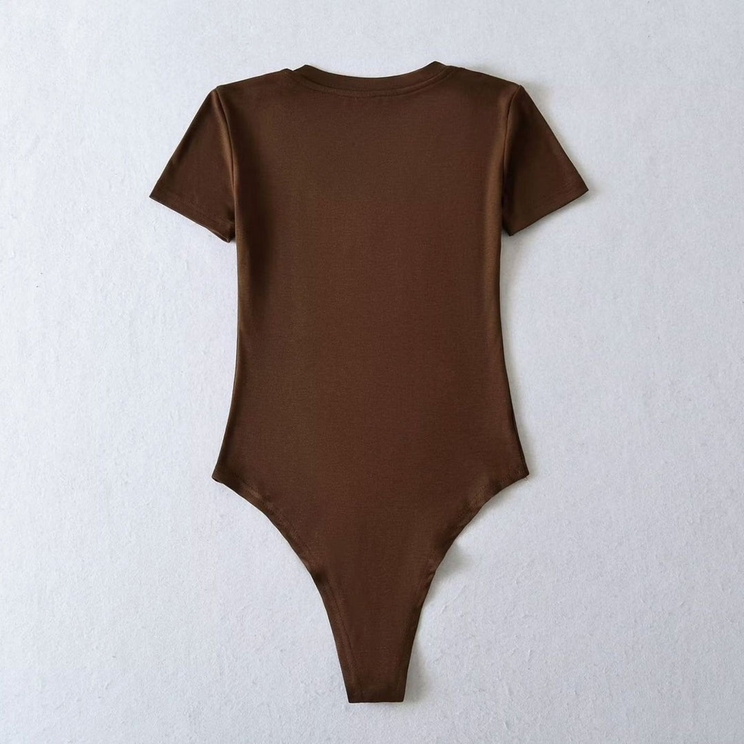 Women's Short-Sleeve V-Neck Stretch Jersey Bodysuit