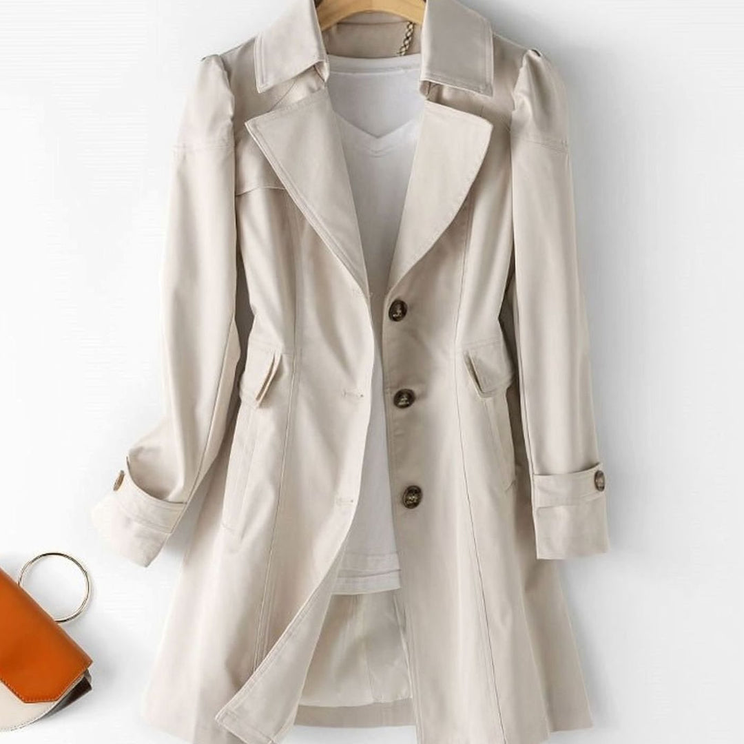 Women's Single-Breasted Notch-Collar Longline Trench Coat - Beige