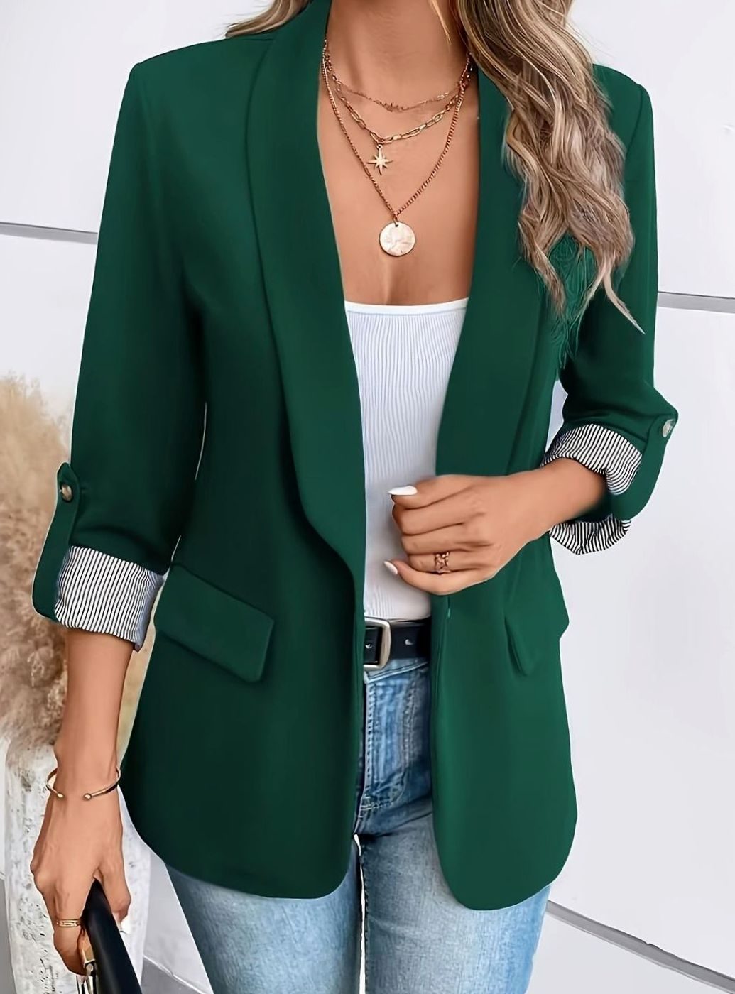 Women's Single-Button Roll-Sleeve Tailored Blazer