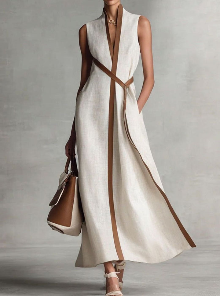 Women's Sleeveless A-Line Contrast Trim Midi Dress