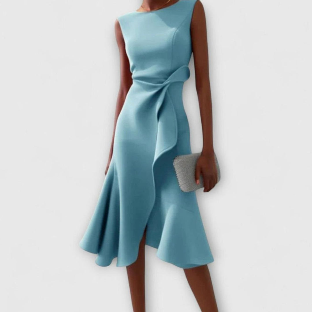 Women's Sleeveless Asymmetric Draped Flared Midi Party Dress Christmas