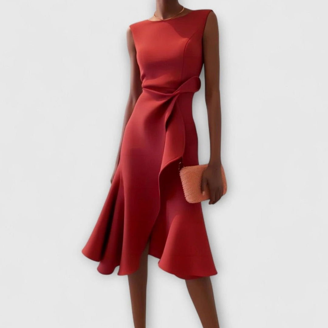 Women's Sleeveless Asymmetric Draped Flared Midi Party Dress