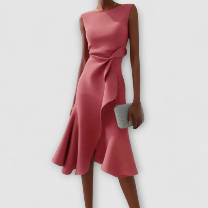 Women's Sleeveless Asymmetric Draped Flared Midi Party Dress
