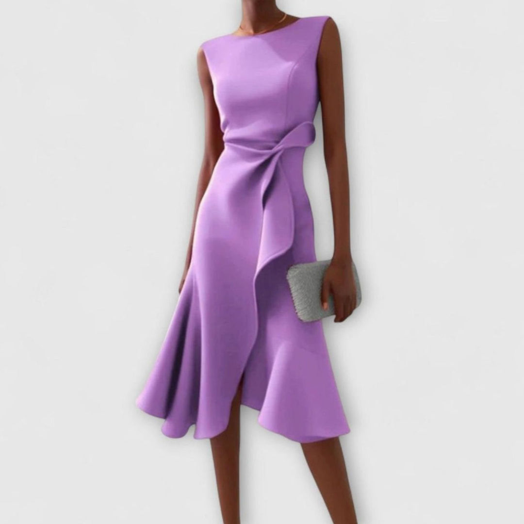 Women's Sleeveless Asymmetric Draped Flared Midi Party Dress